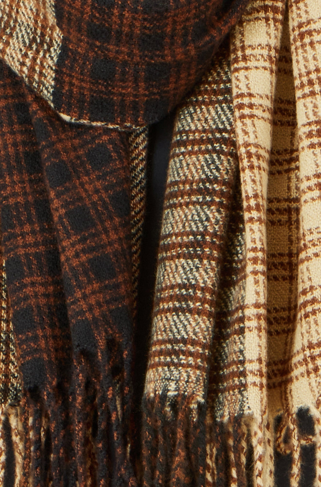 Brown Mixed Check Scarf Yumi