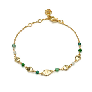 Sofia Nugget Bracelet with green hydro, jade, prehnite, aventurine gemstones and 22K gold beads on adjustable gold chain
