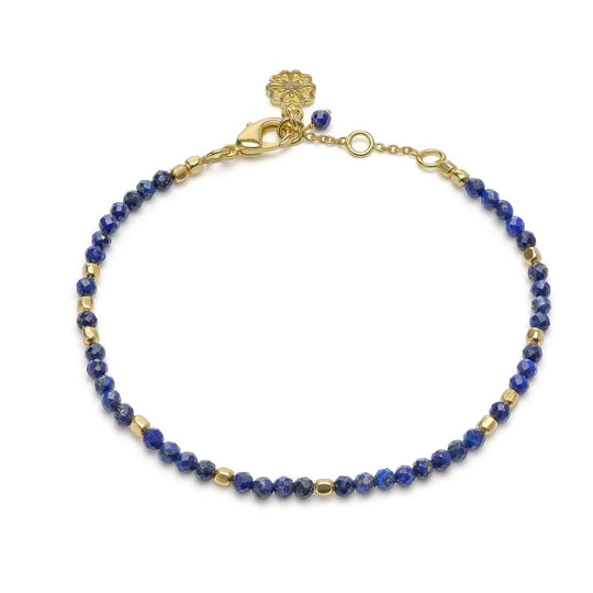 Milos Gemstone and Gold Bead Bracelet with lapis and 22K gold on recycled brass, adjustable length, handcrafted jewelry