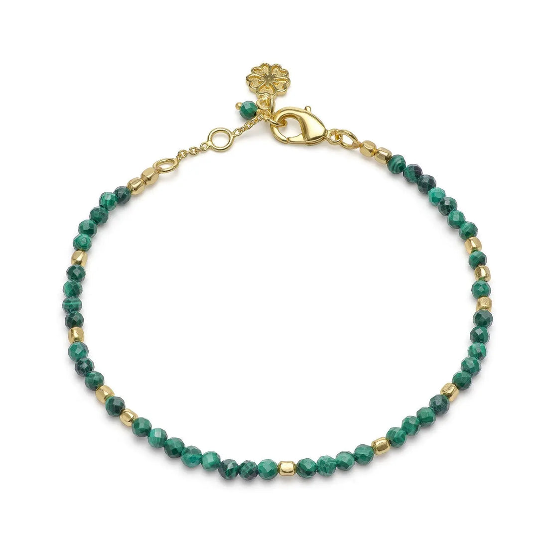 Milos Gemstone and Gold Bead Bracelet with malachite beads and 22K gold accents, adjustable length
