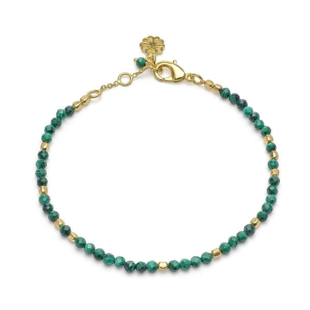 Milos Gemstone and Gold Bead Bracelet with malachite beads and 22K gold accents, adjustable length