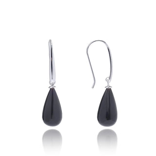 Hera Polished Stone Drop Earrings featuring pear-shaped black onyx set in sterling silver with recycled brass hooks