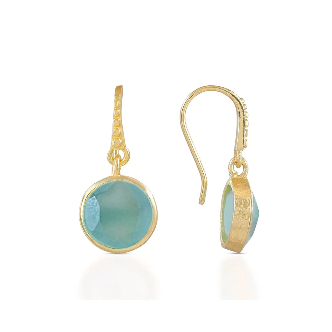 Charis Round Gemstone Earrings with Pariba Onyx set in 22K gold on recycled brass, artisan handcrafted drop design