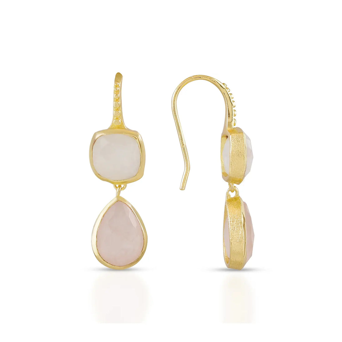 Charis Double Gemstone Earrings | Azuni London 22K Gold | Moonstone Rose Quartz Azuni London