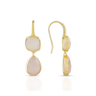 Charis Double Gemstone Earrings | Azuni London 22K Gold | Moonstone Rose Quartz Azuni London