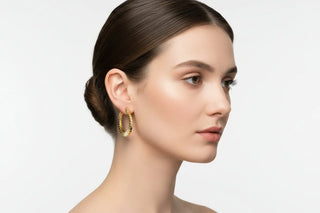 Kea Ridged Gold Hoops 22mm diameter 22K gold on recycled brass artisan handcrafted jewelry