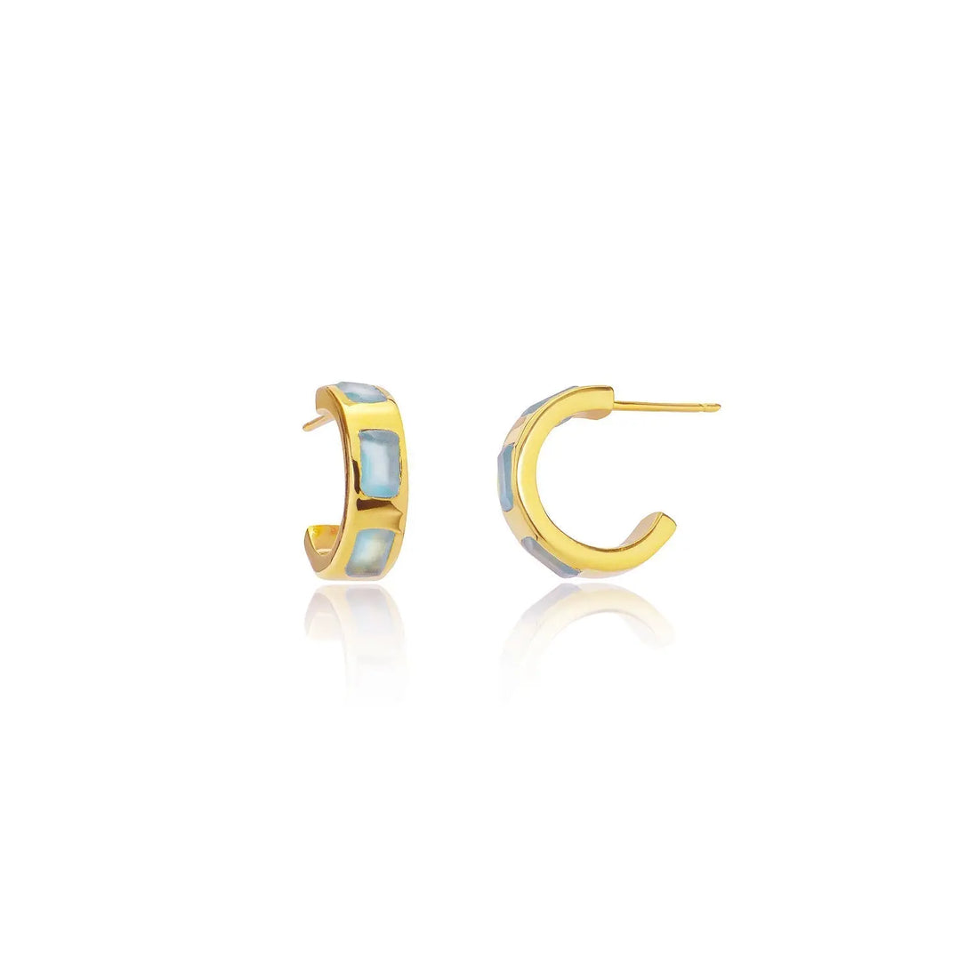 Cora Chunky Huggie Hoops gold earrings with Pariba Onyx gemstones, artisan handcrafted, 15mm diameter