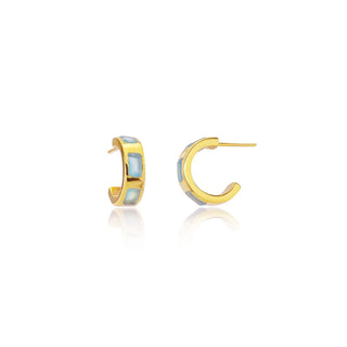 Cora Chunky Huggie Hoops gold earrings with Pariba Onyx gemstones, artisan handcrafted, 15mm diameter