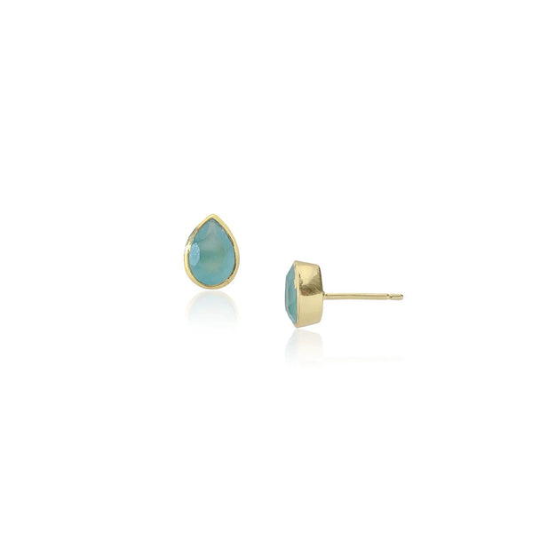 Simi Gemstone Studs with teardrop Pariba Onyx set in 22K gold on recycled brass, handcrafted earrings.