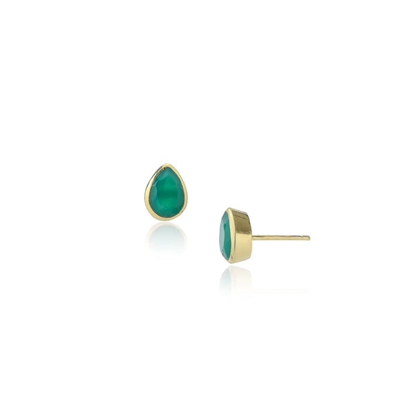 Simi Gemstone Studs green onyx teardrop earrings 22k gold handcrafted