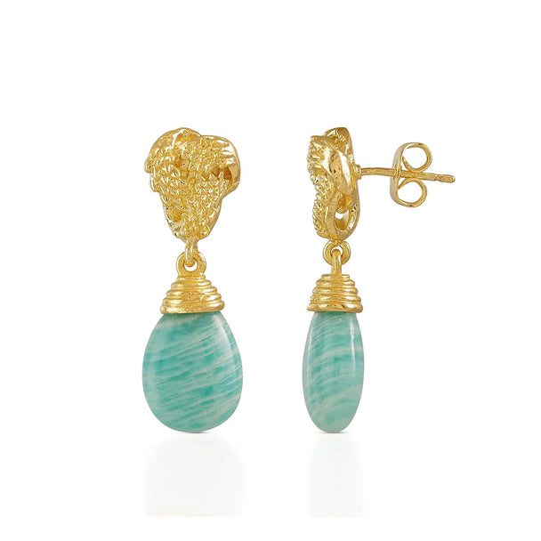 Knot Drop Gemstone Earrings | Azuni London 22K Gold | Amazonite Azuni London