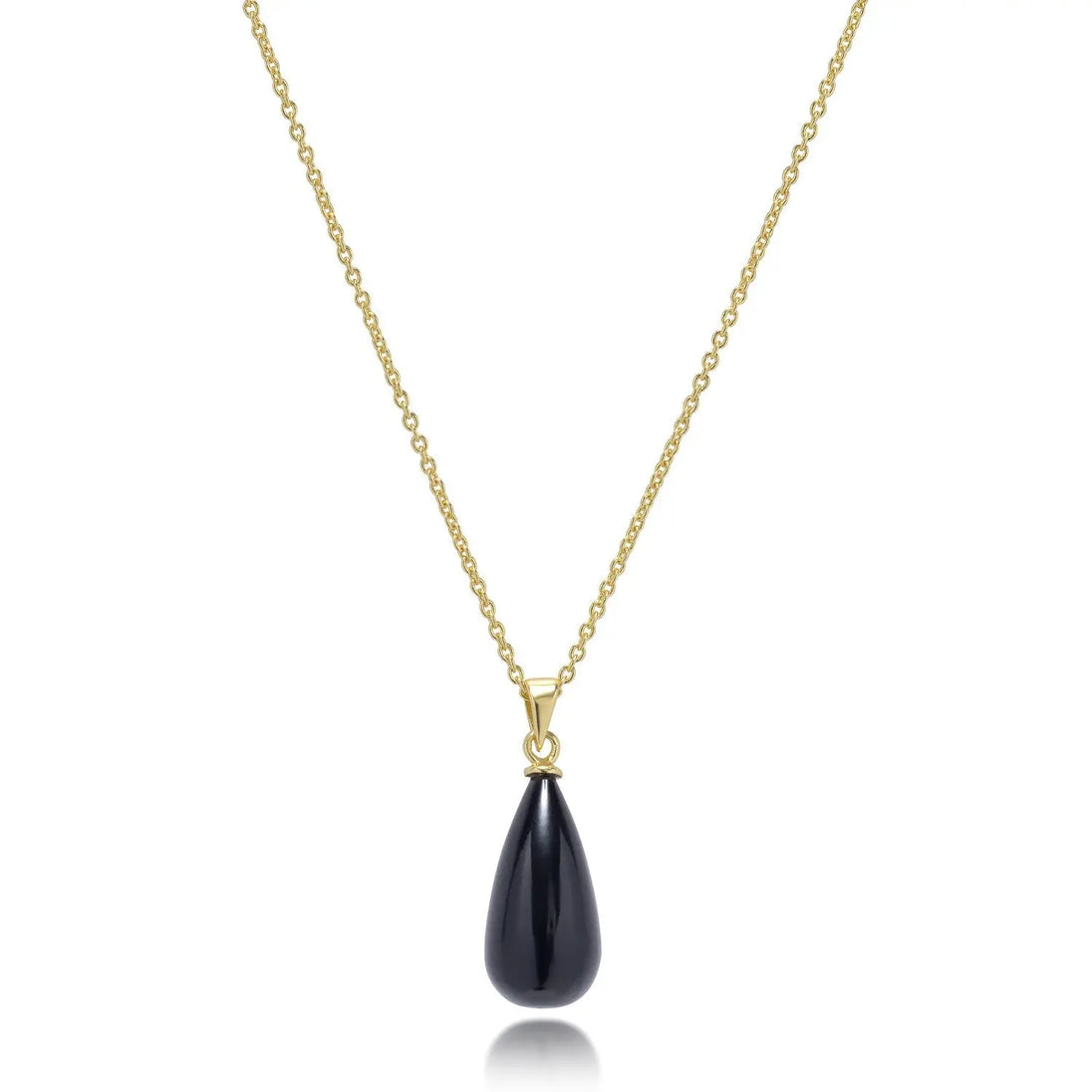 Hera polished stone pendant necklace with pear-shaped black onyx and 22k gold-plated brass chain