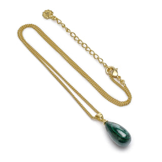 Hera Polished Stone Pendant Necklace with pear-shaped malachite on 22K gold recycled brass chain