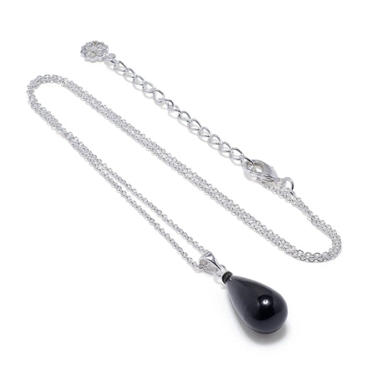 Hera polished stone pendant necklace with sterling silver chain and black onyx teardrop stone