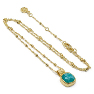 Tetra Square Gemstone Pendant with amazonite stone in 22K gold on brass chain adjustable 17-19 inches