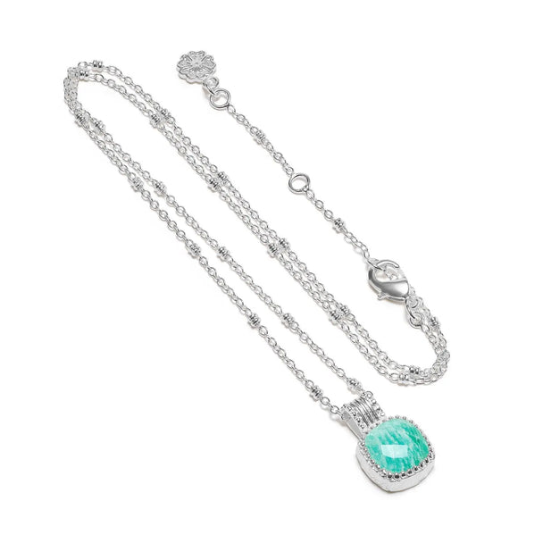 Tetra Square Gemstone Pendant with silver chain and amazonite stone in sterling silver setting