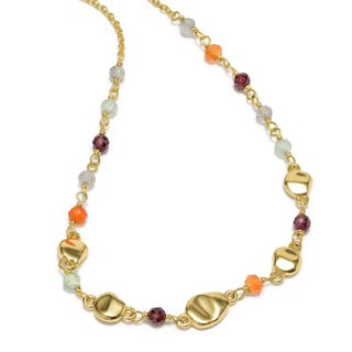 Sofia Nugget Necklace with Labradorite, Carnelian, Green Aventurine, Garnet, and 22K Gold on recycled brass chain