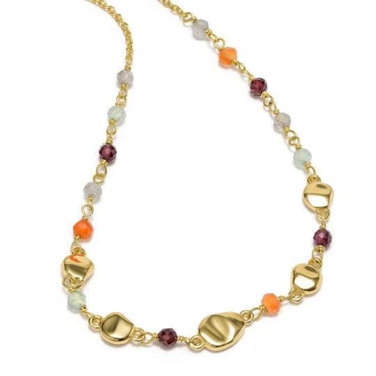 Sofia Nugget Necklace with Labradorite, Carnelian, Green Aventurine, Garnet, and 22K Gold on recycled brass chain