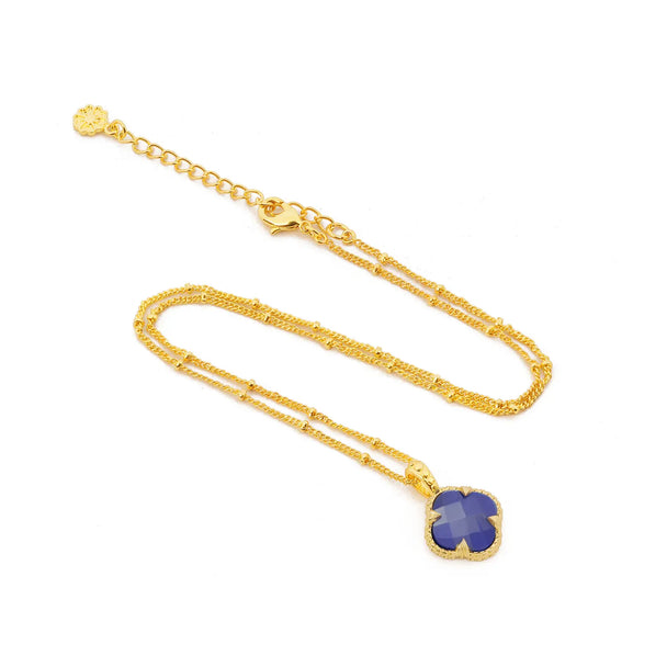 Tyche Gemstone Necklace with lapis pendant in 22K gold on recycled brass, adjustable chain 17-19 inches