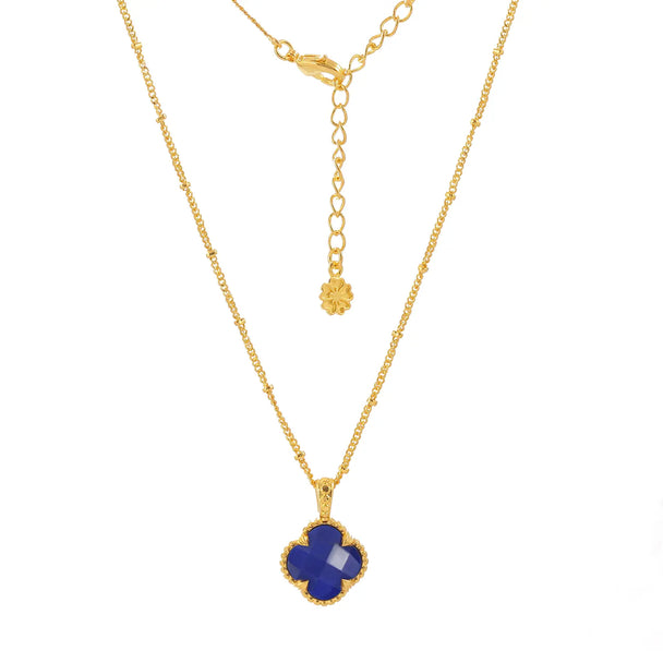 Tyche Gemstone Necklace with lapis pendant and 22k gold on recycled brass chain adjustable 17-19 inches