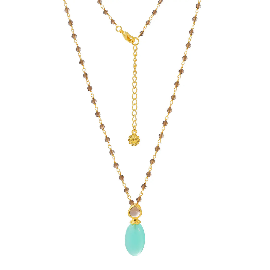 Persephone Double Gemstone necklace with Pariba Onyx and Smoky Quartz on 22k gold plated brass chain
