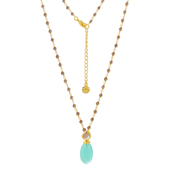 Persephone Double Gemstone necklace with Pariba Onyx and Smoky Quartz on 22k gold plated brass chain