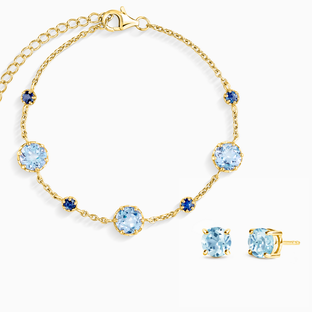 Blue Sapphire & Blue Topaz Jewellery Set in 18k Gold Vermeil Vianne Jewellery