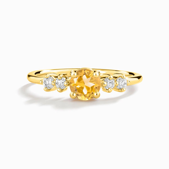 Citrine five stone ring with natural round cut citrine and simulated diamonds in 18k gold vermeil