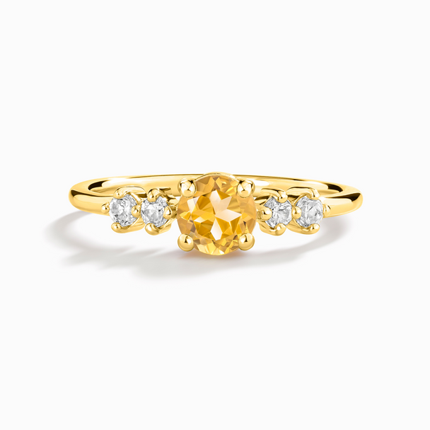 Citrine five stone ring with natural round cut citrine and simulated diamonds in 18k gold vermeil