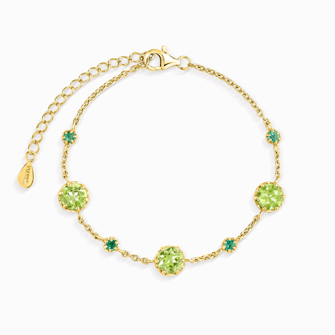 18k gold vermeil Emerald & Peridot Bracelet with natural round cut gemstones and adjustable chain