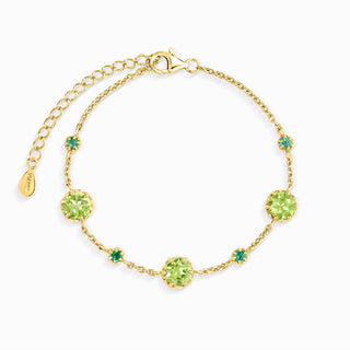 18k gold vermeil Emerald & Peridot Bracelet with natural round cut gemstones and adjustable chain