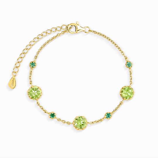 18k gold vermeil Emerald & Peridot Bracelet with natural round cut gemstones and adjustable chain