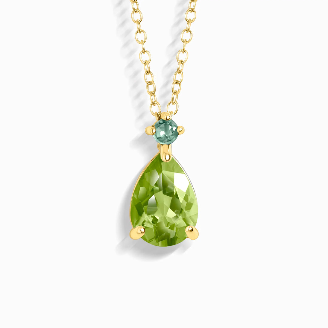 Emerald and peridot pear cut pendant necklace in 18k gold vermeil with adjustable chain