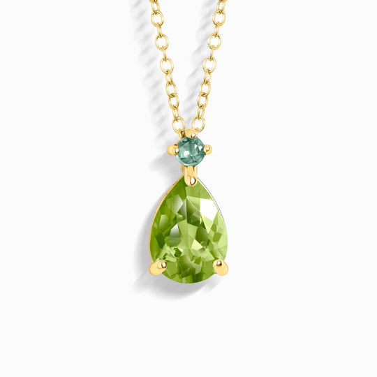 Emerald and peridot pear cut pendant necklace in 18k gold vermeil with adjustable chain