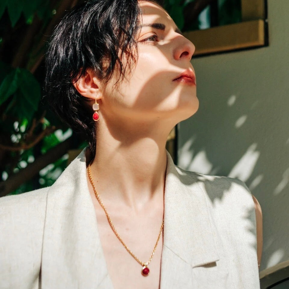 Charis Round Gemstone Necklace Ruby Azuni London