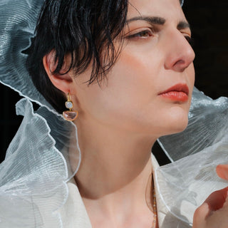 Charis Halfmoon Double Gemstone Earrings Pariba Onyx & Labradorite Azuni London