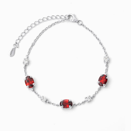 Garnet Bracelet | Sterling Silver | Natural Gemstones with Simulated Diamonds Vianne Jewellery