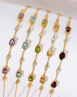 Garnet Bracelet | 18k Gold Vermeil | Natural Gemstones with Simulated Diamonds Vianne Jewellery
