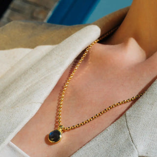 Charis Round Gemstone Necklace | Azuni London 22K Gold | Labradorite Azuni London