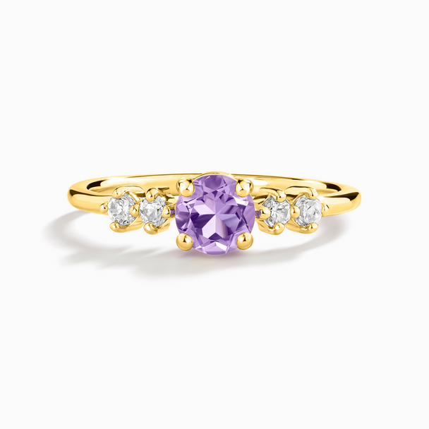 Lavender Amethyst Five Stone Ring in 18k gold vermeil with natural lavender amethyst and simulated diamonds