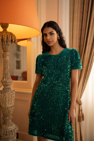 Green Sequin Tunic Dress - Ezeyor