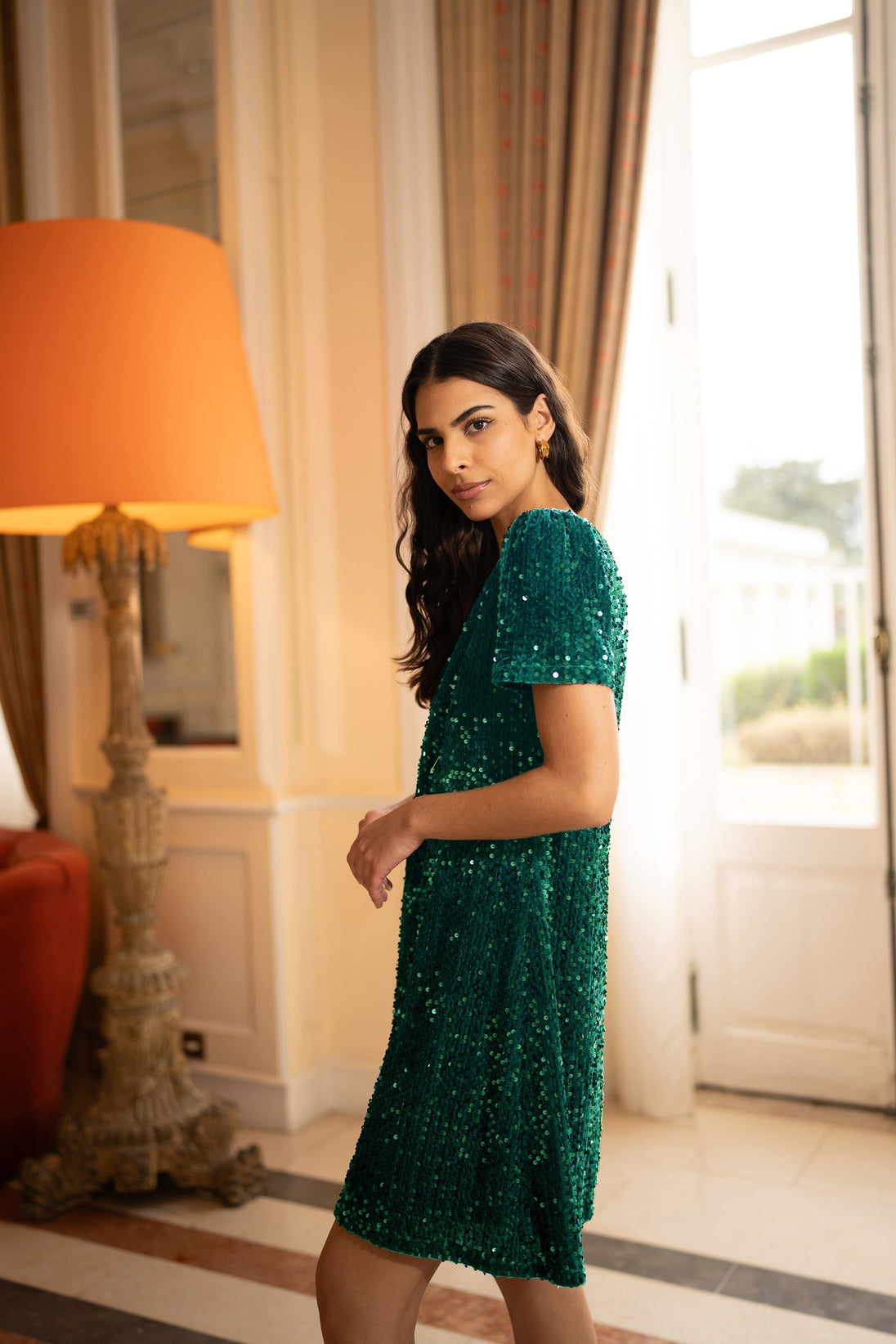 Green Sequin Tunic Dress - Ezeyor