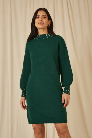 Green Detail Knitted Relaxed Jumper Dress Yumi