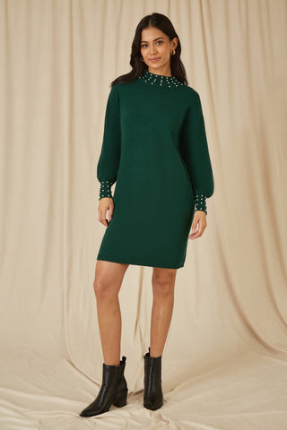Green Detail Knitted Relaxed Jumper Dress Yumi