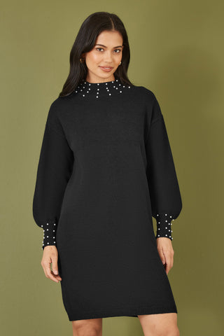 Black Detail Knitted Relaxed Jumper Dress Yumi