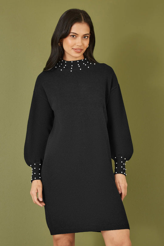 Yumi Black Detail Knitted Relaxed Jumper Dress Yumi