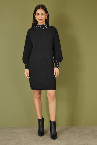 Black Detail Knitted Relaxed Jumper Dress Yumi