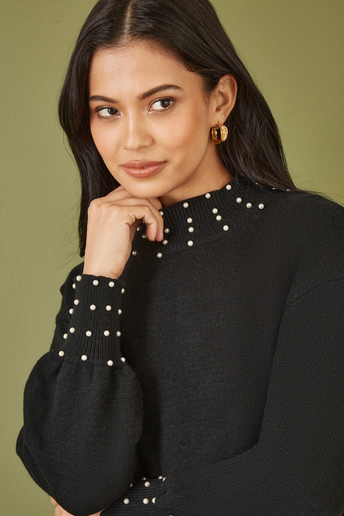 Black Detail Knitted Relaxed Jumper Dress Yumi
