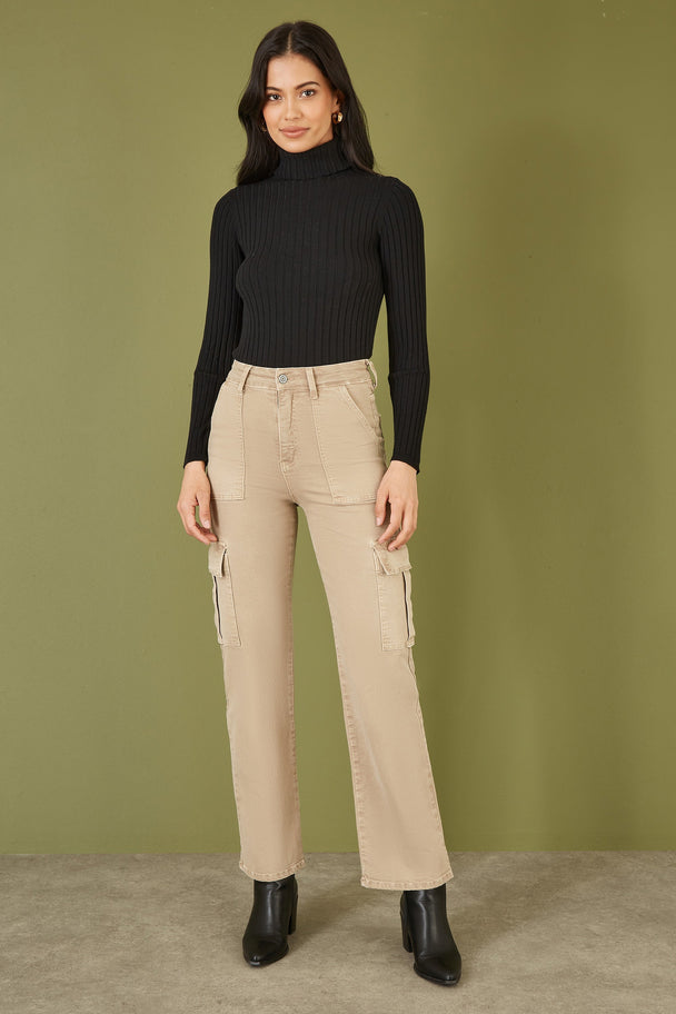 Black Ribbed Knit Roll Neck Jumper Yumi