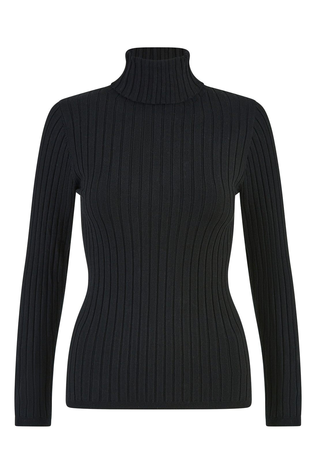 Black Ribbed Knit Roll Neck Jumper Yumi